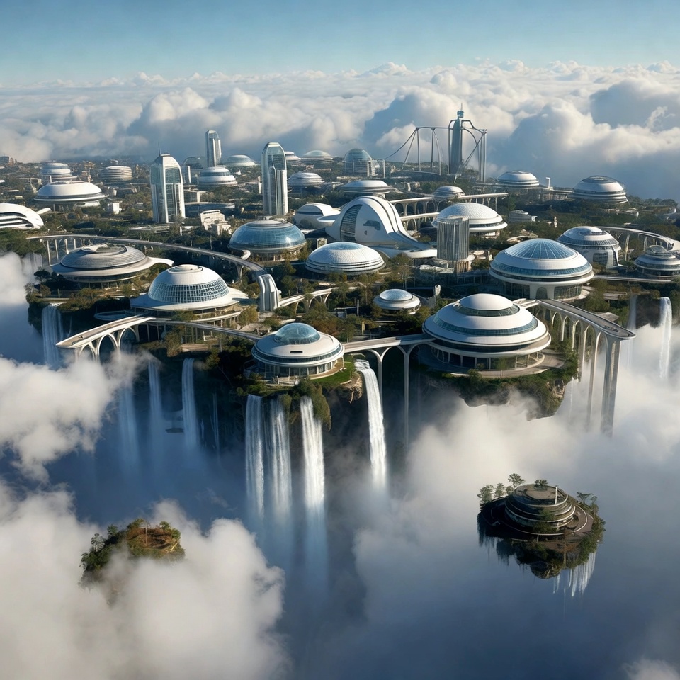 Floating Futuristic City in Clouds Floating Futuristic City in Clouds