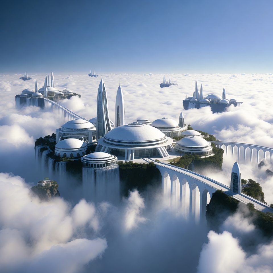 Futuristic Floating City in Clouds Futuristic Floating City in Clouds