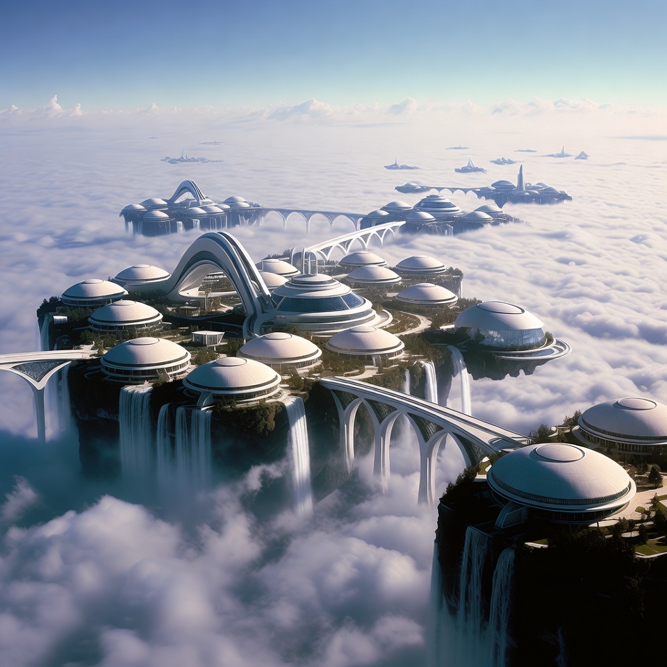 Futuristic Floating City in Clouds Futuristic Floating City in Clouds