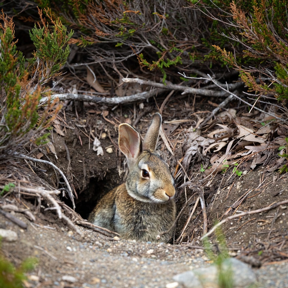 Rabbit emerging from burrow Rabbit emerging from burrow