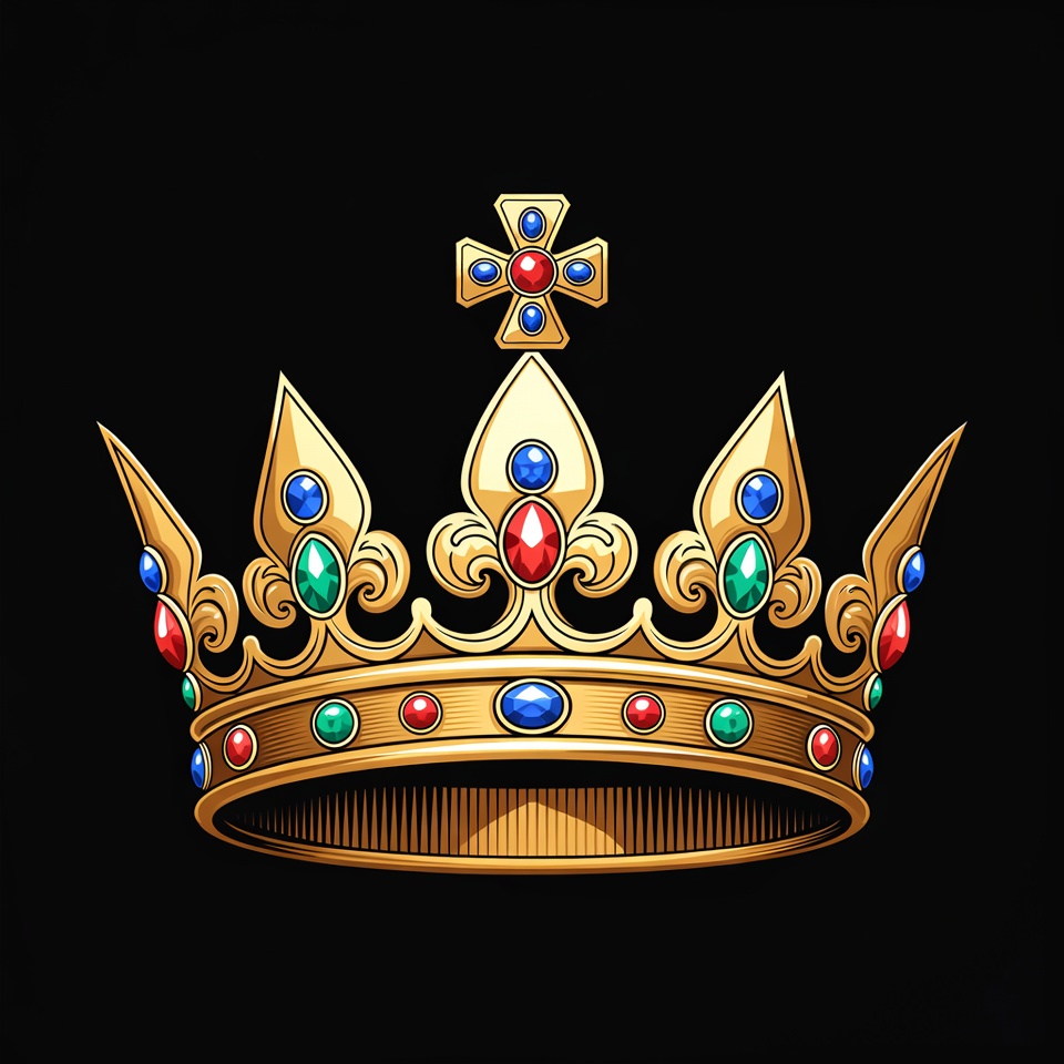 Golden Crown with Red Blue Green Gems Golden Crown with Red Blue Green Gems