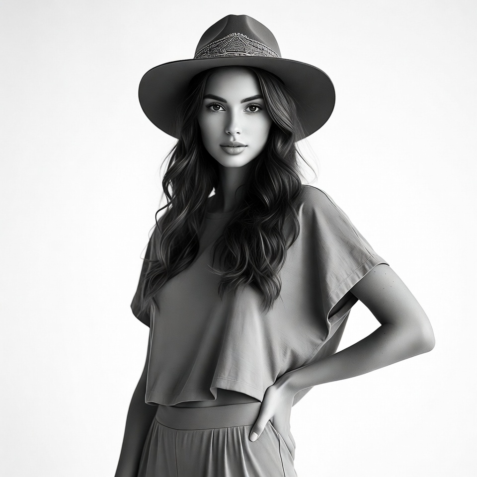 Woman wearing wide-brim hat Woman wearing wide-brim hat