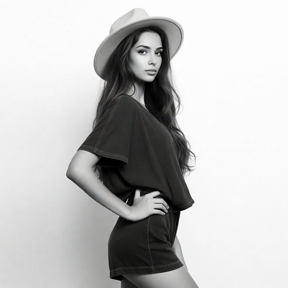 Woman in wide-brim hat profile view Woman in wide-brim hat profile view