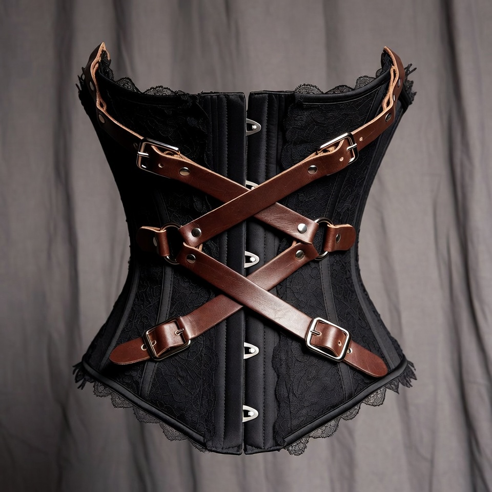 Black Lace Corset with Leather Straps Black Lace Corset with Leather Straps