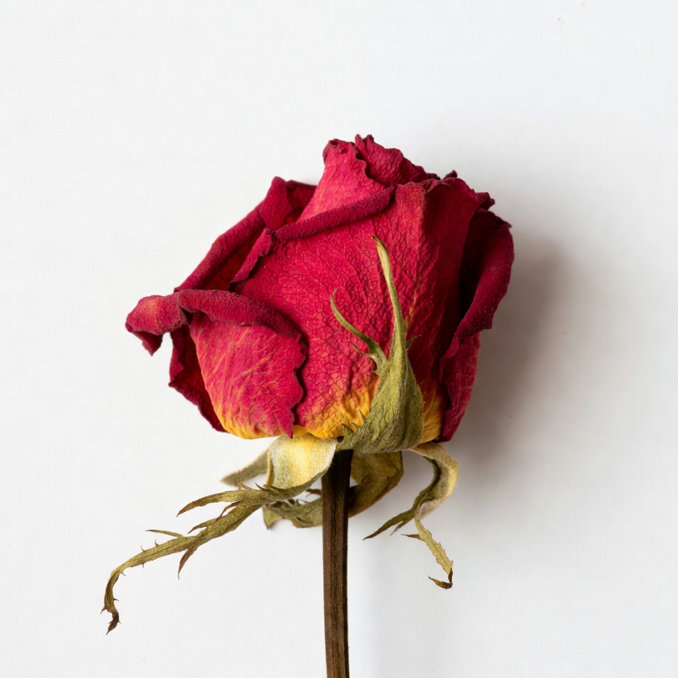 Wilted Red Rose on White Background Wilted Red Rose on White Background
