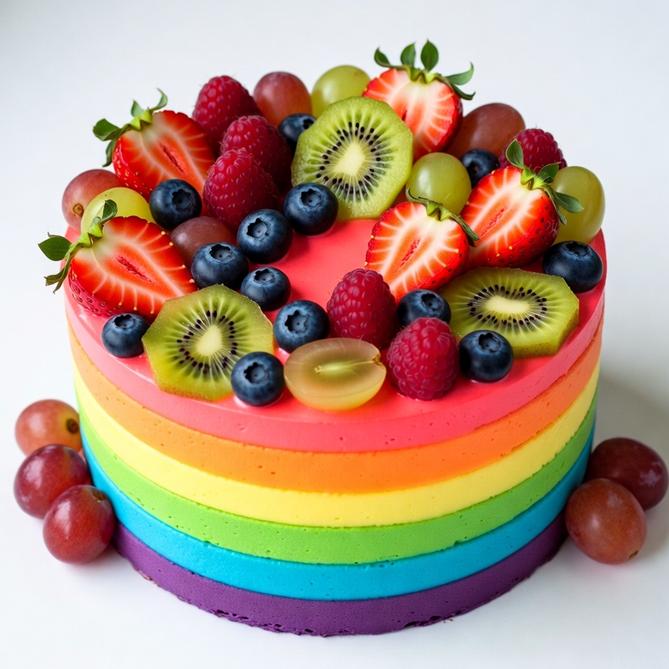 Rainbow Cake with Fresh Fruits Rainbow Cake with Fresh Fruits