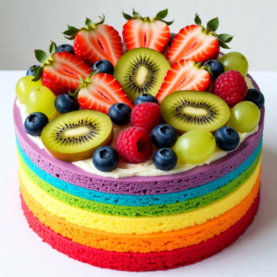 Rainbow Cake with Fresh Fruits Rainbow Cake with Fresh Fruits