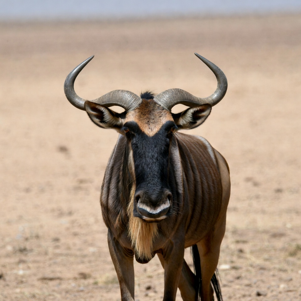 Wildebeest standing in desert Wildebeest standing in desert