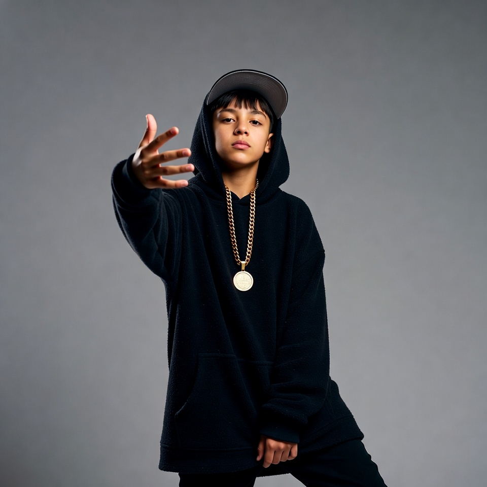 Boy posing with hand out in hoodie Boy posing with hand out in hoodie