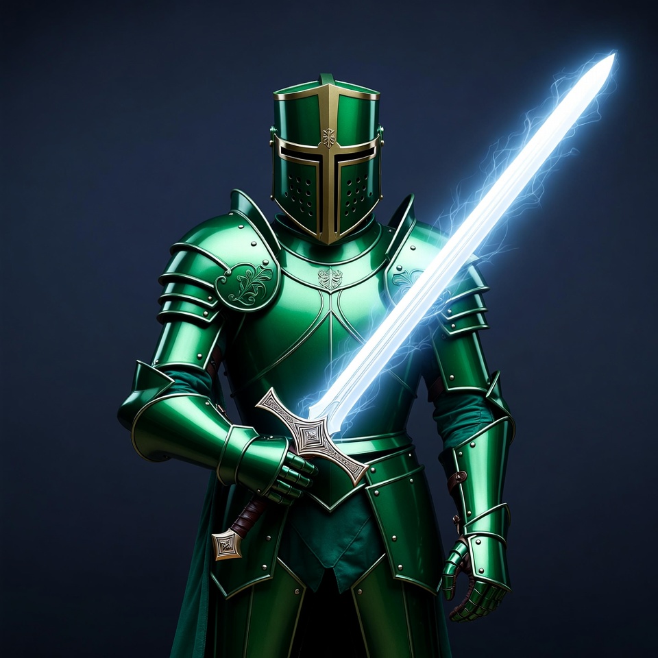 Green Knight Holding Glowing Sword Green Knight Holding Glowing Sword