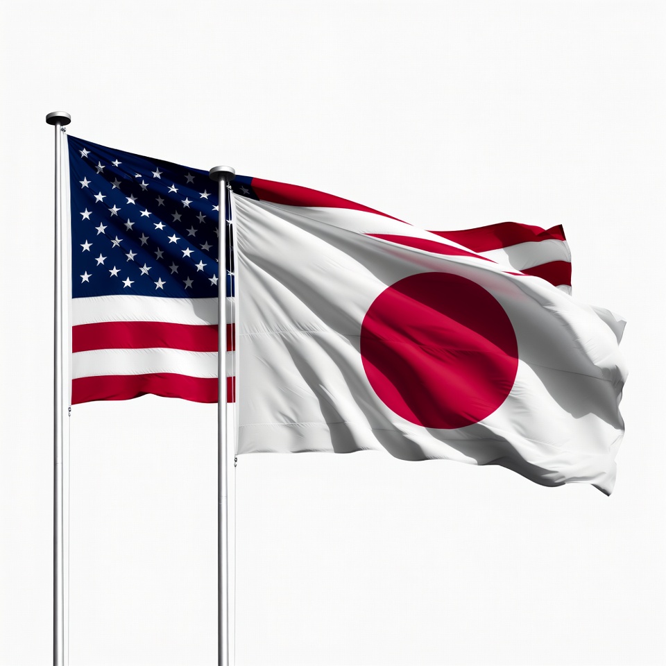 US and Japan Flags Waving Together US and Japan Flags Waving Together