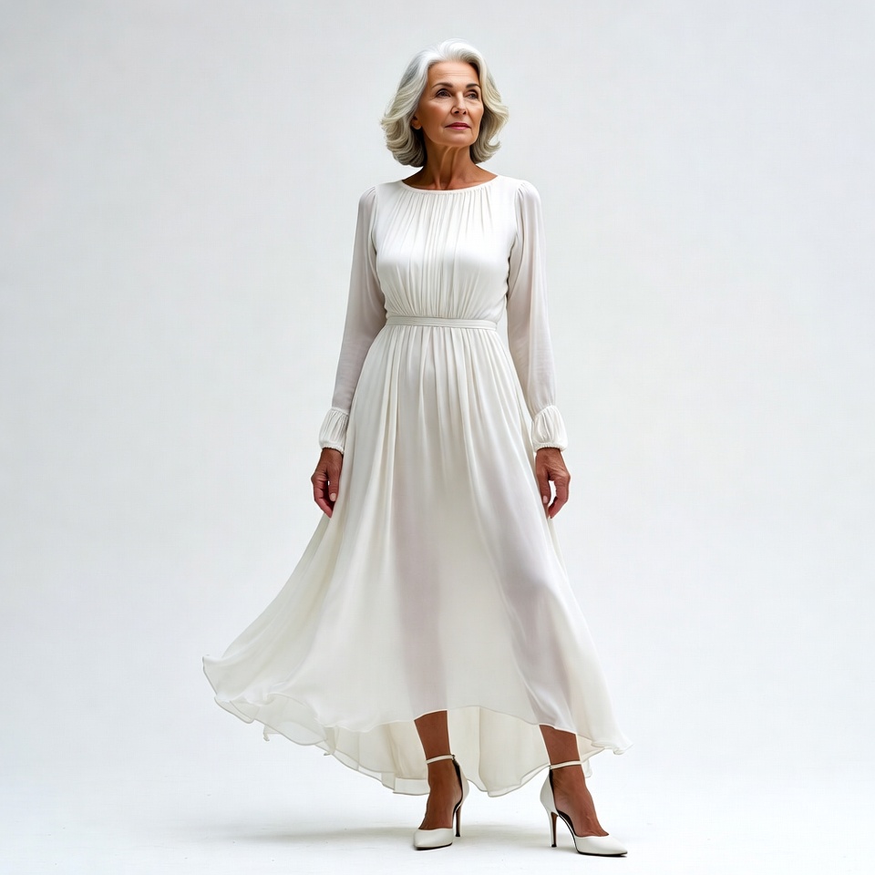 Elderly woman in flowing white dress Elderly woman in flowing white dress