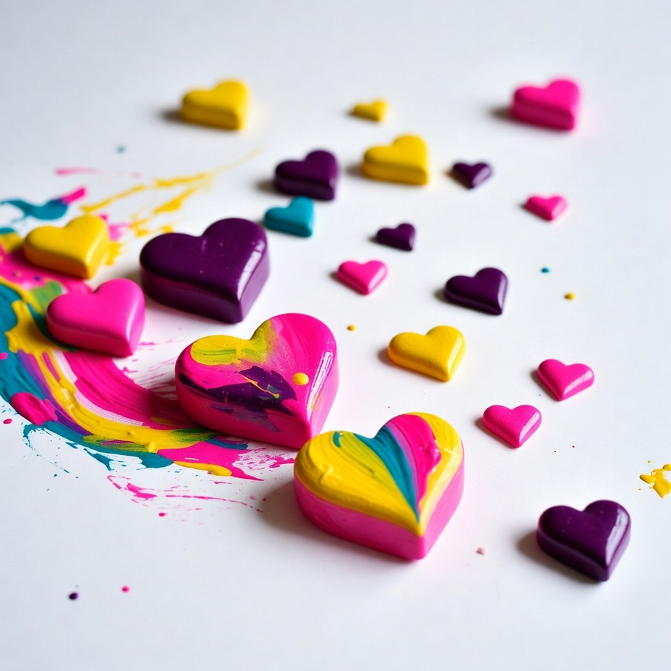 Colorful Painted Hearts on White Background Colorful Painted Hearts on White Background
