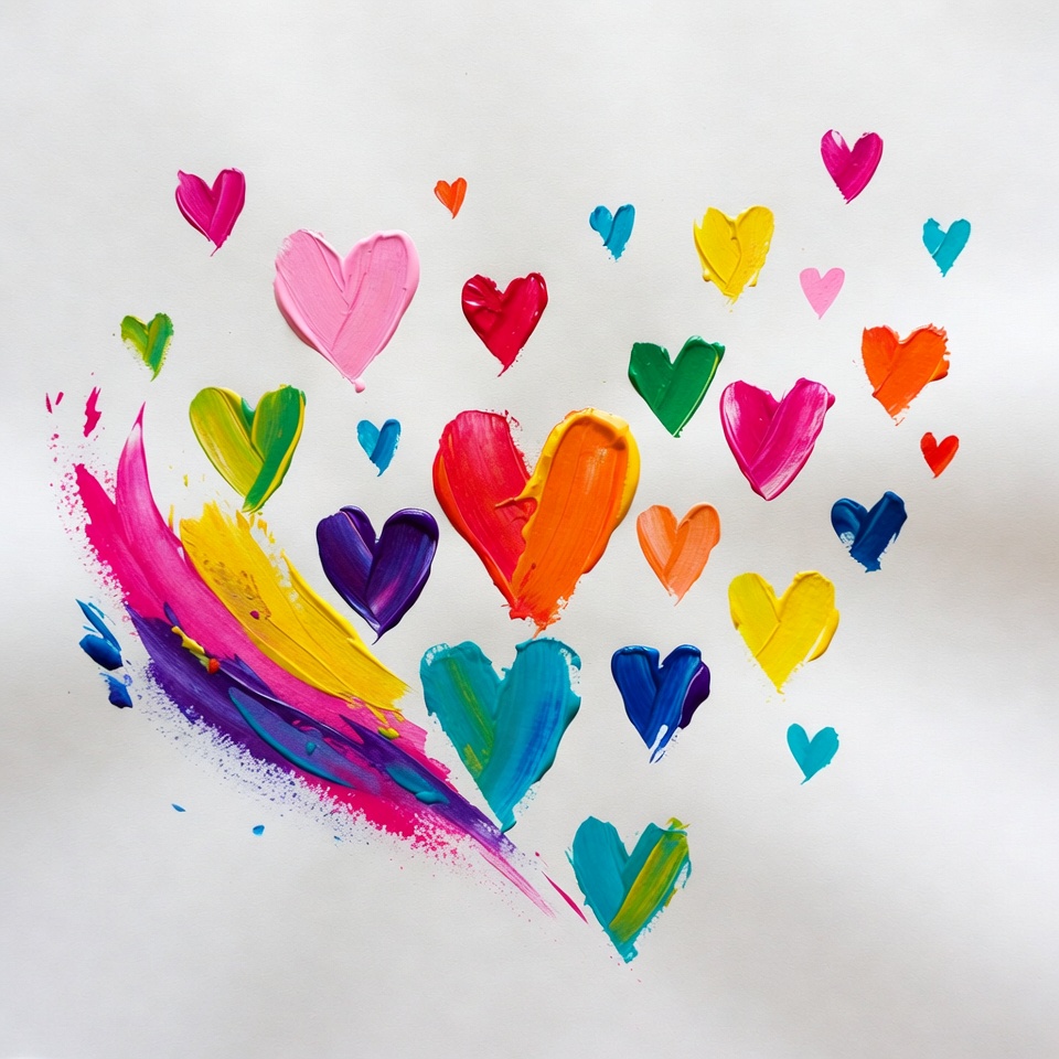 Colorful painted hearts on white background Colorful painted hearts on white background