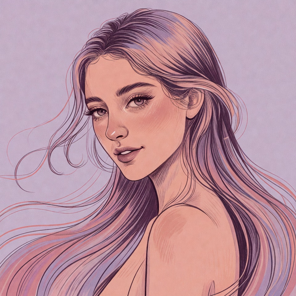 Purple-haired woman portrait illustration Purple-haired woman portrait illustration