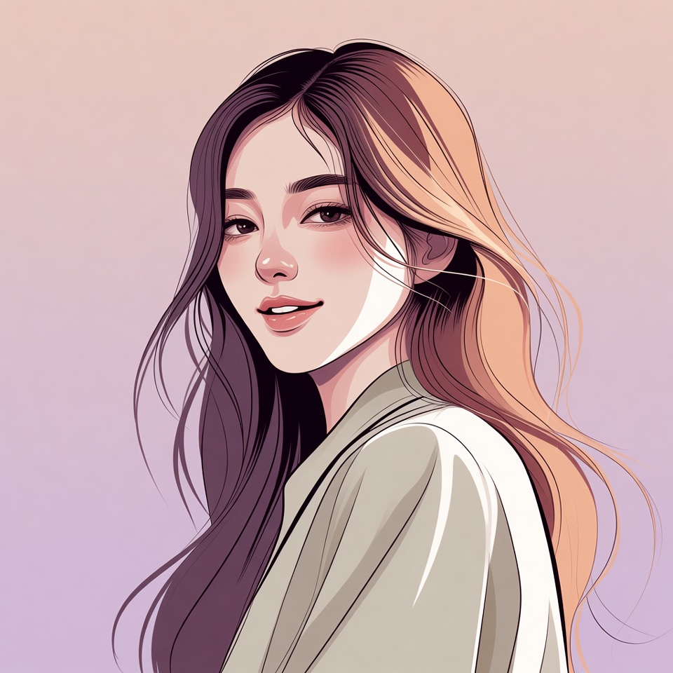 Asian woman with long brown hair Asian woman with long brown hair