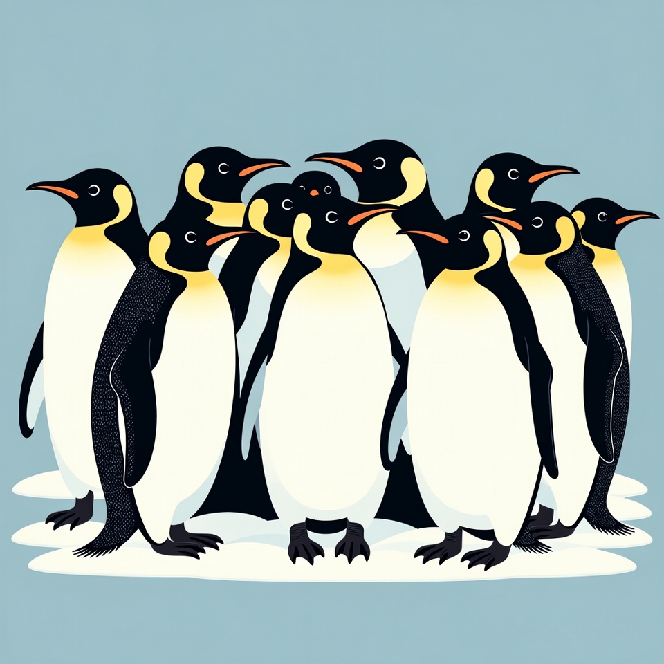 Group of Emperor Penguins Illustration Group of Emperor Penguins Illustration