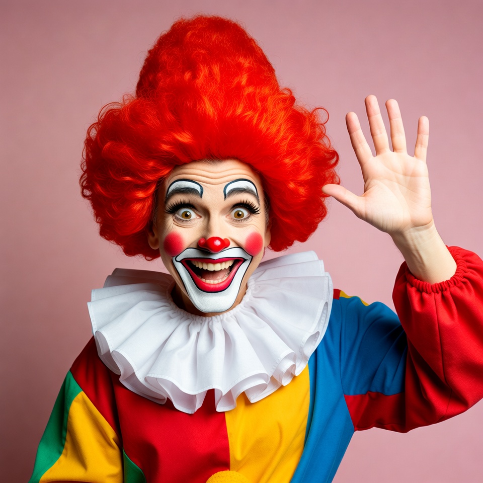 Clown waving hand happily Clown waving hand happily