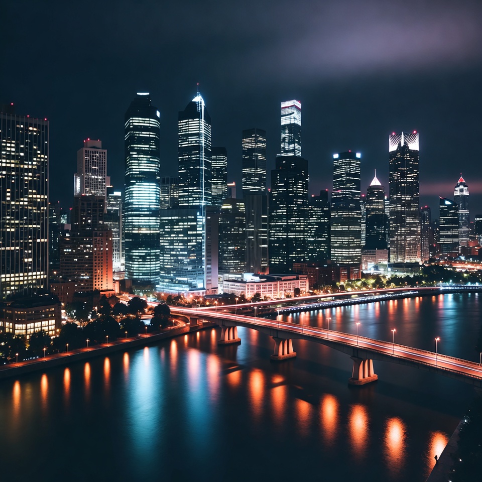 Singapore Skyline at Night with River Singapore Skyline at Night with River