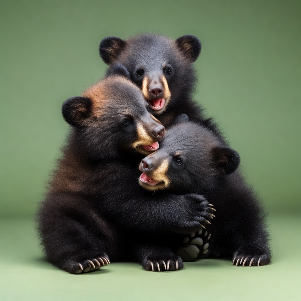 Three Cute Black Bear Cubs Hugging Three Cute Black Bear Cubs Hugging