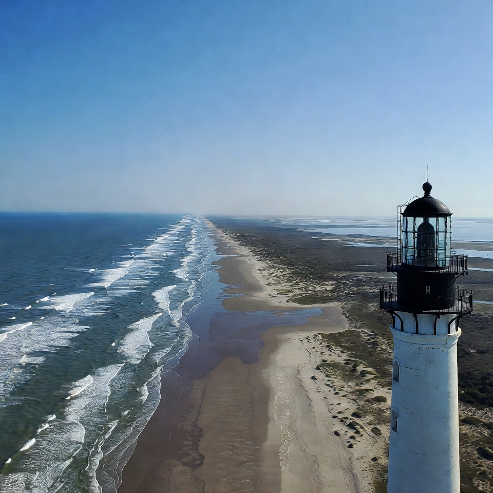 Aerial View of White Lighthouse on Beach Aerial View of White Lighthouse on Beach