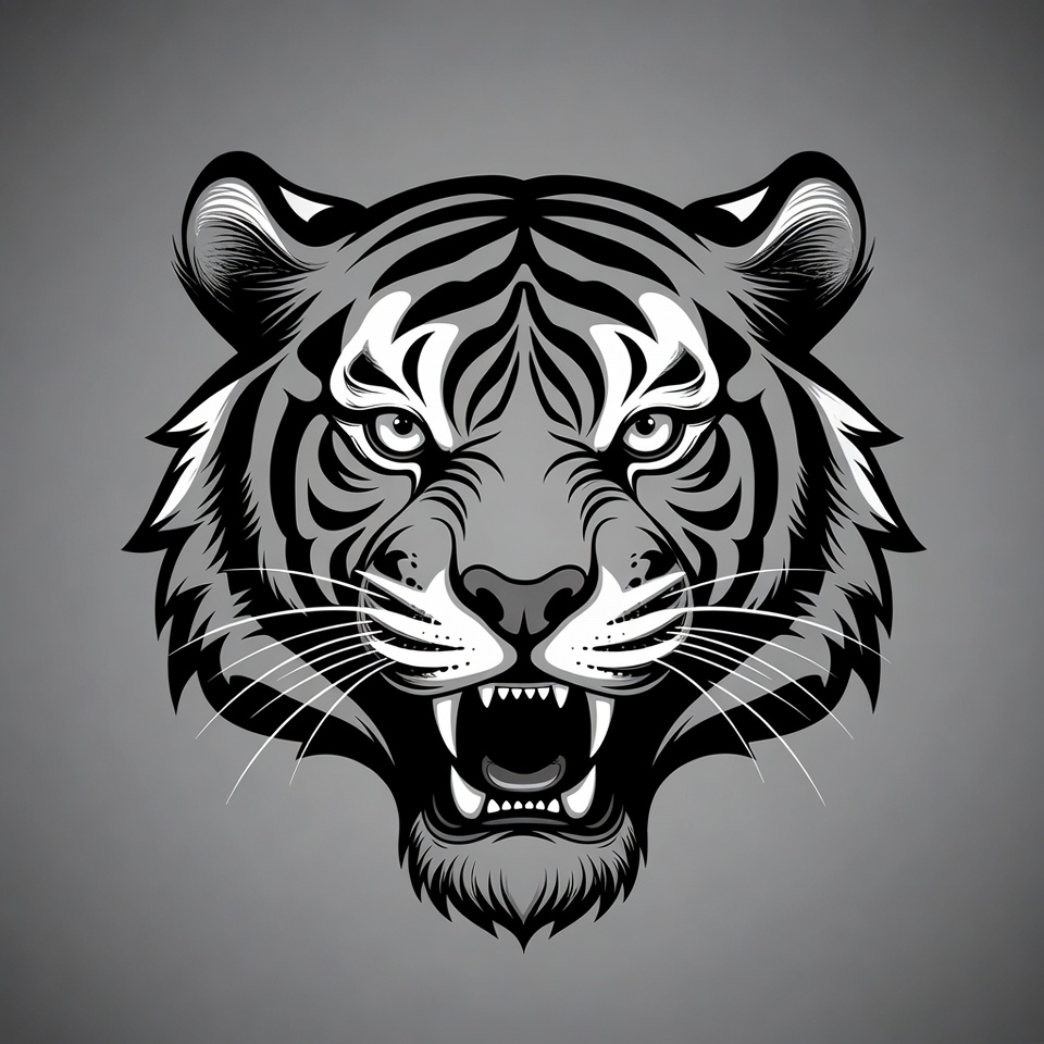 Roaring Tiger Head Illustration Roaring Tiger Head Illustration