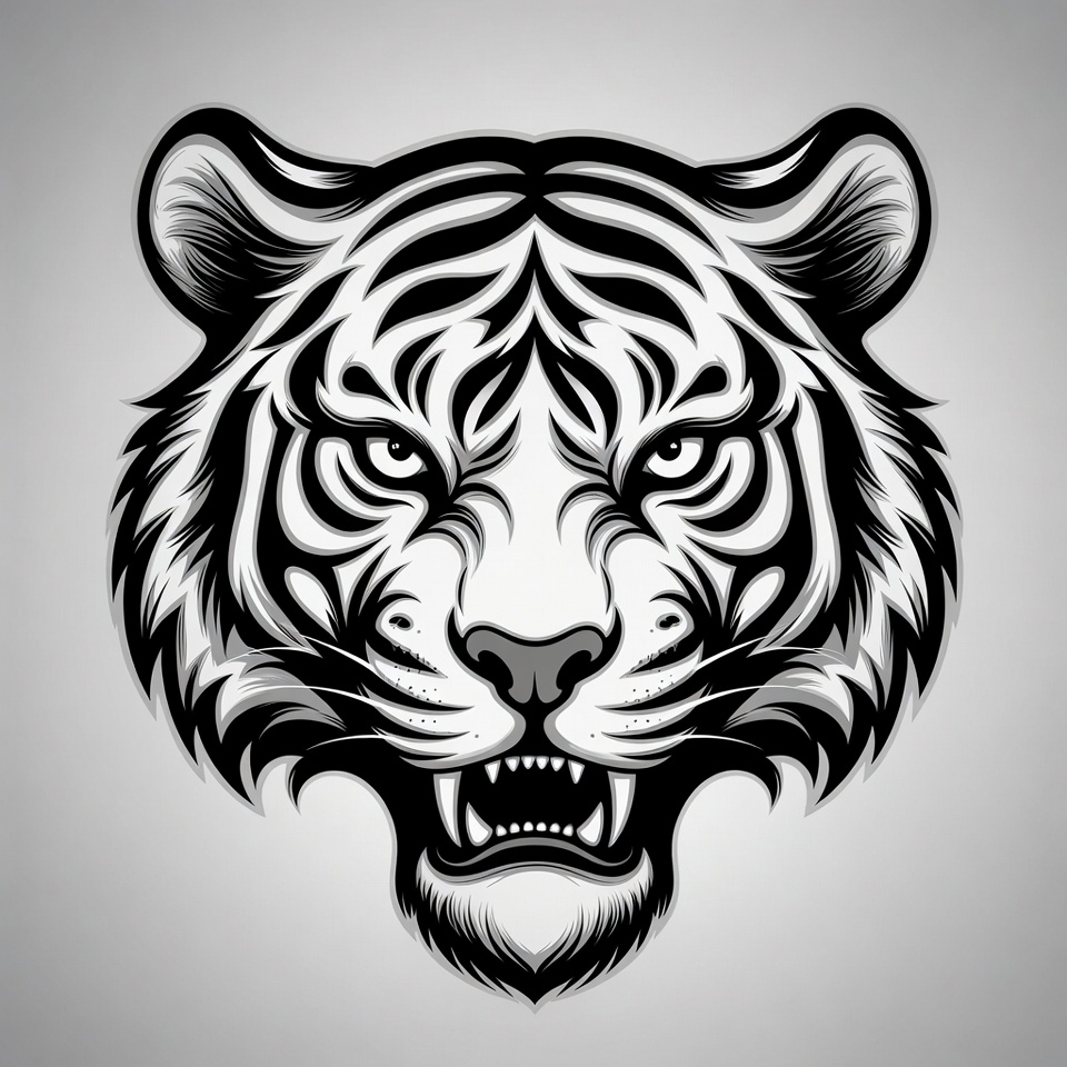 Roaring Tiger Head Illustration Roaring Tiger Head Illustration