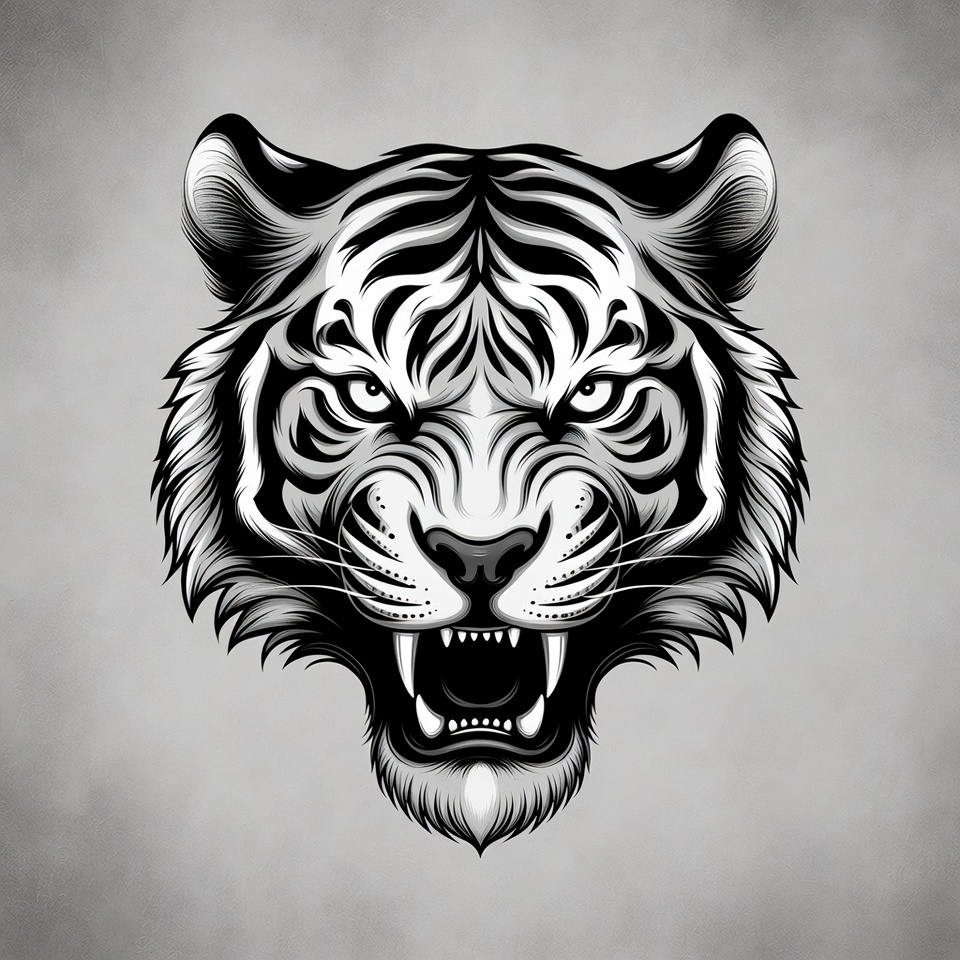 Roaring Tiger Head Illustration Roaring Tiger Head Illustration