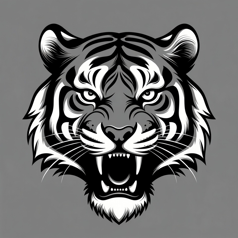 Roaring Tiger Head Illustration Roaring Tiger Head Illustration