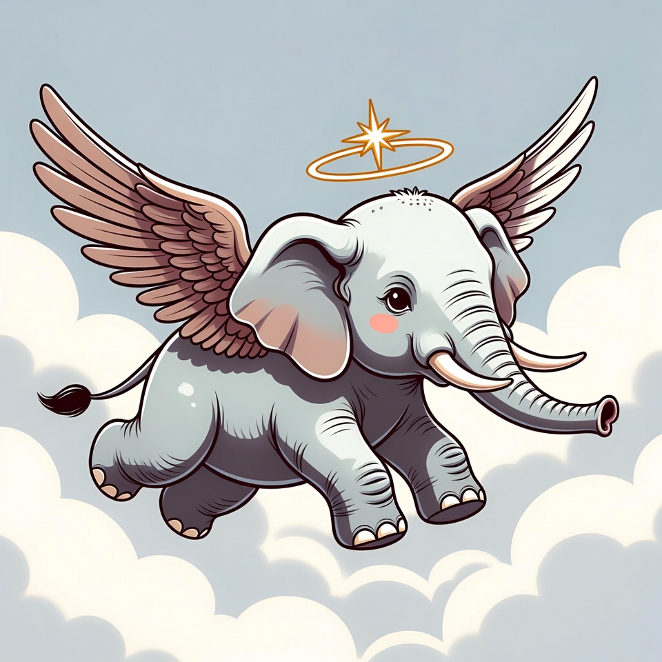 Flying Baby Elephant with Wings and Halo Flying Baby Elephant with Wings and Halo