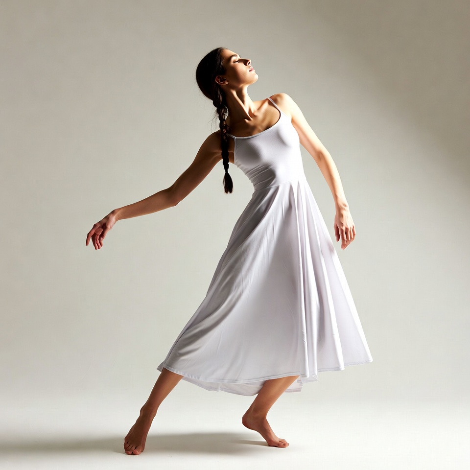 Woman in white dress performing ballet pose Woman in white dress performing ballet pose