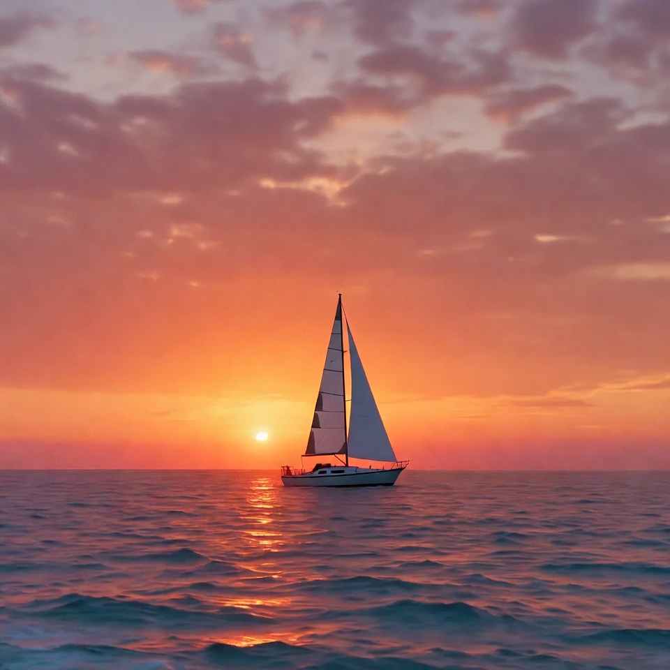 Sailboat on ocean at sunset Sailboat on ocean at sunset