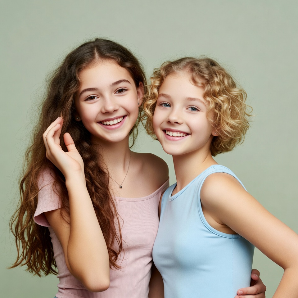 Two smiling girls posing together Two smiling girls posing together