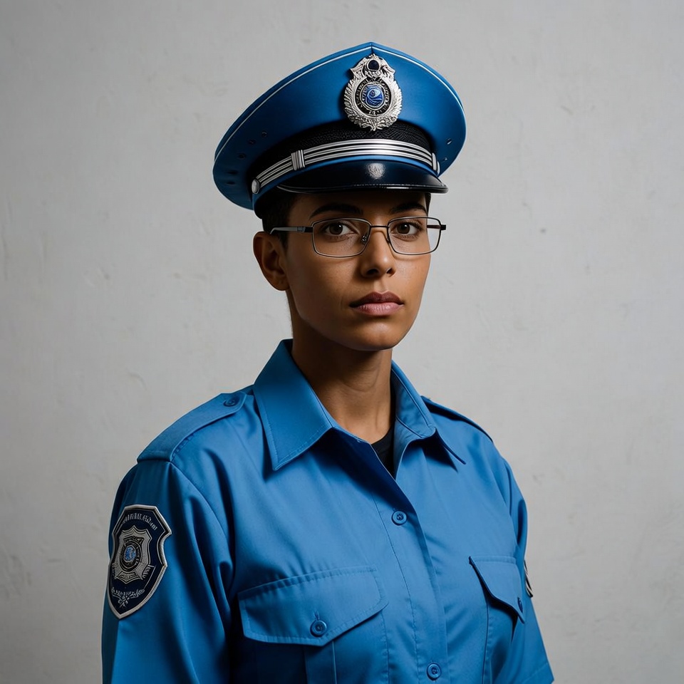 Female police officer in blue uniform Female police officer in blue uniform