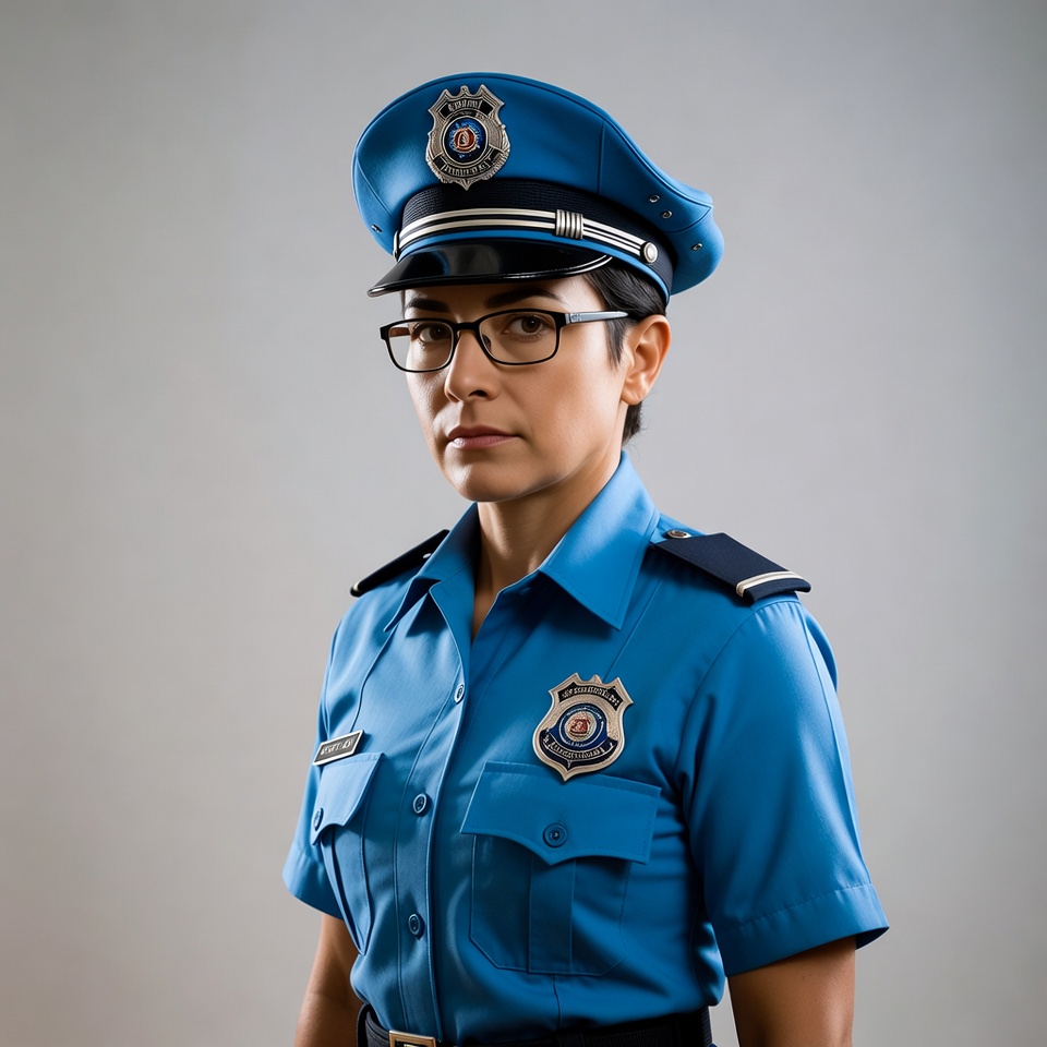 Latina policewoman in blue uniform Latina policewoman in blue uniform