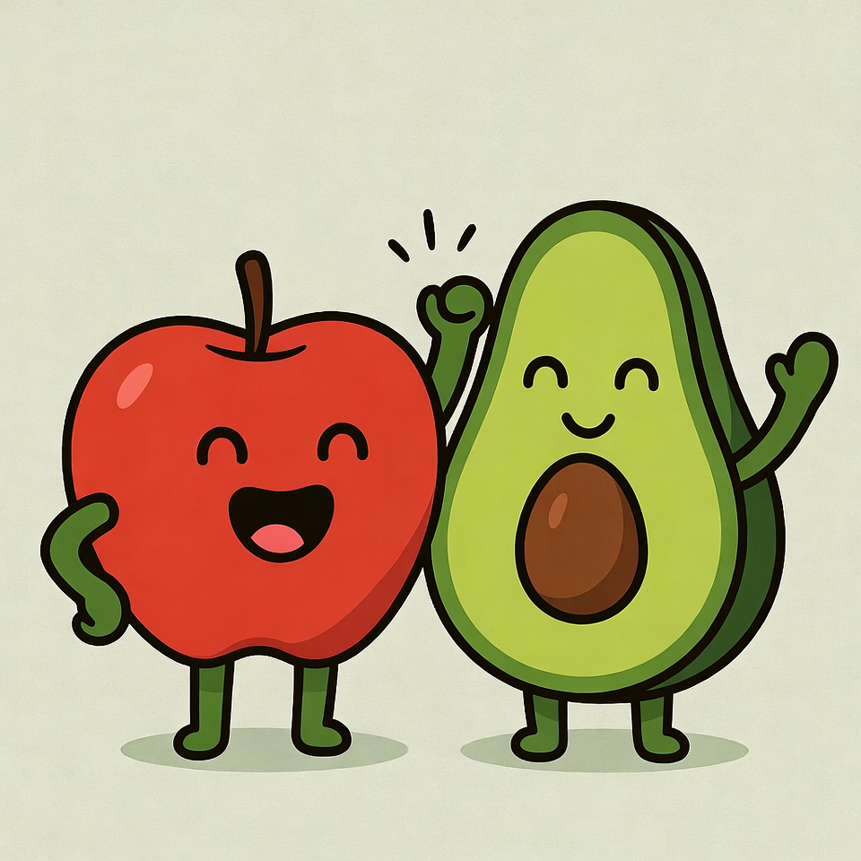 Happy Apple and Avocado Illustration Happy Apple and Avocado Illustration