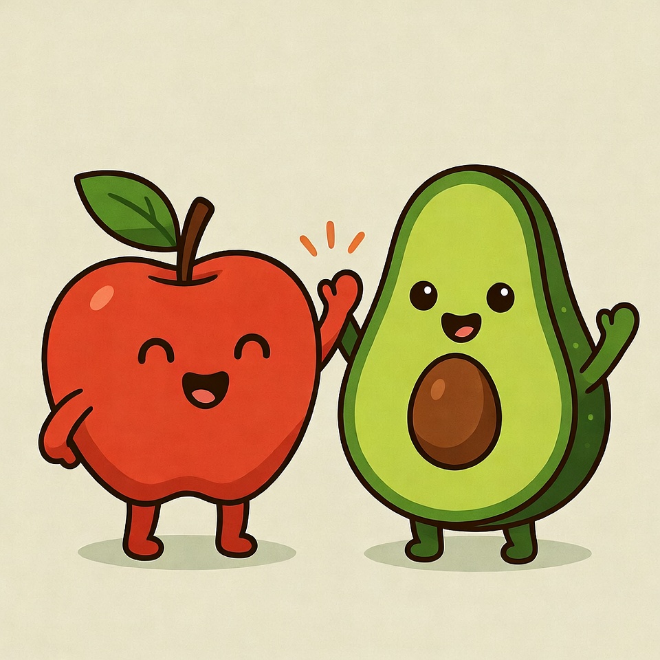 Happy Apple and Avocado High-Five Happy Apple and Avocado High-Five