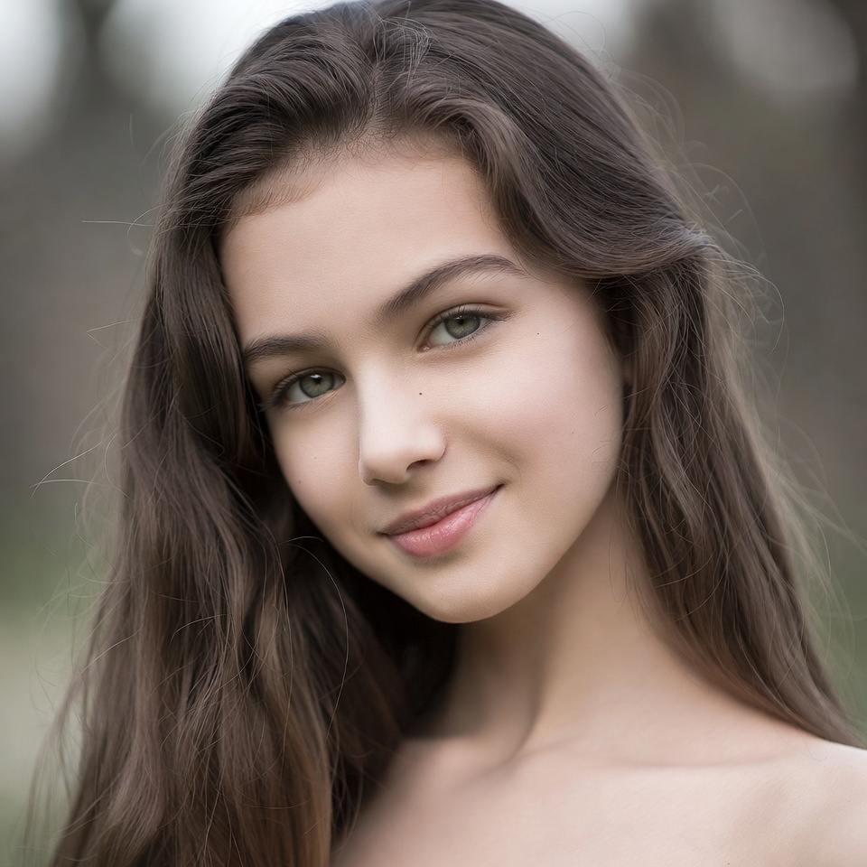 Teen girl with long brown hair smiling Teen girl with long brown hair smiling