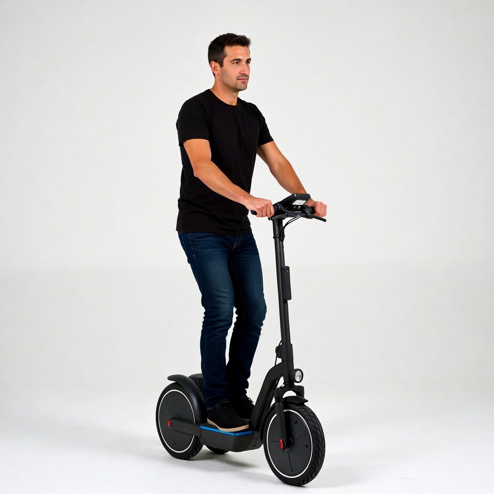 Man riding black electric scooter Man riding black electric scooter