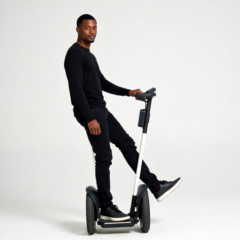 African-American man riding electric unicycle African-American man riding electric unicycle