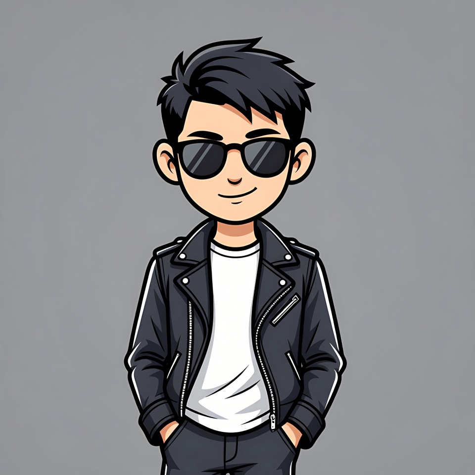 Cartoon Asian man in leather jacket Cartoon Asian man in leather jacket