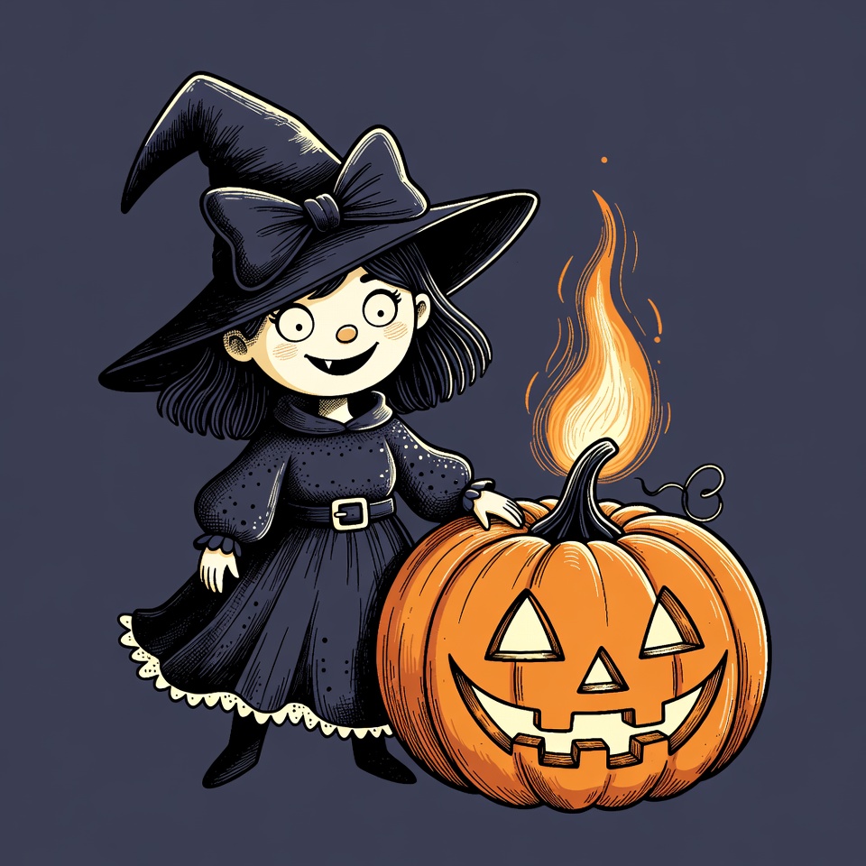 Girl witch lighting jack-o-lantern Girl witch lighting jack-o-lantern