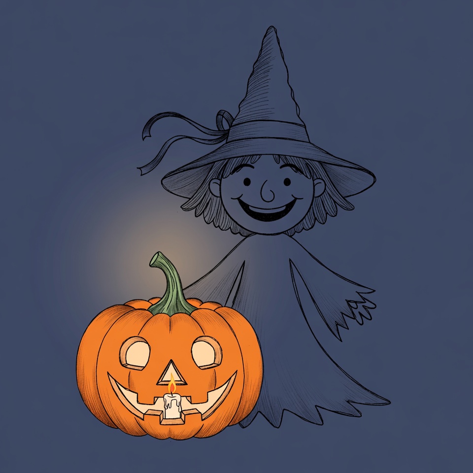 Cartoon Witch and Jack-o-Lantern Cartoon Witch and Jack-o-Lantern