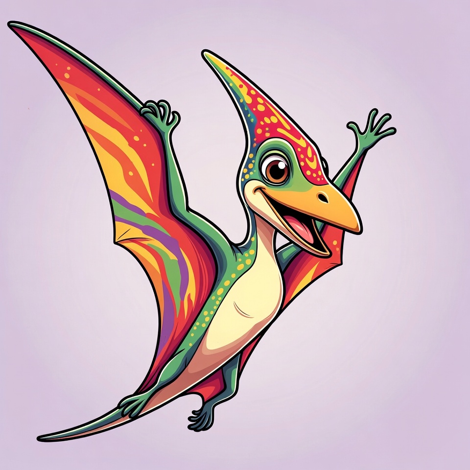 Cartoon Pterodactyl Waving Wings Cartoon Pterodactyl Waving Wings