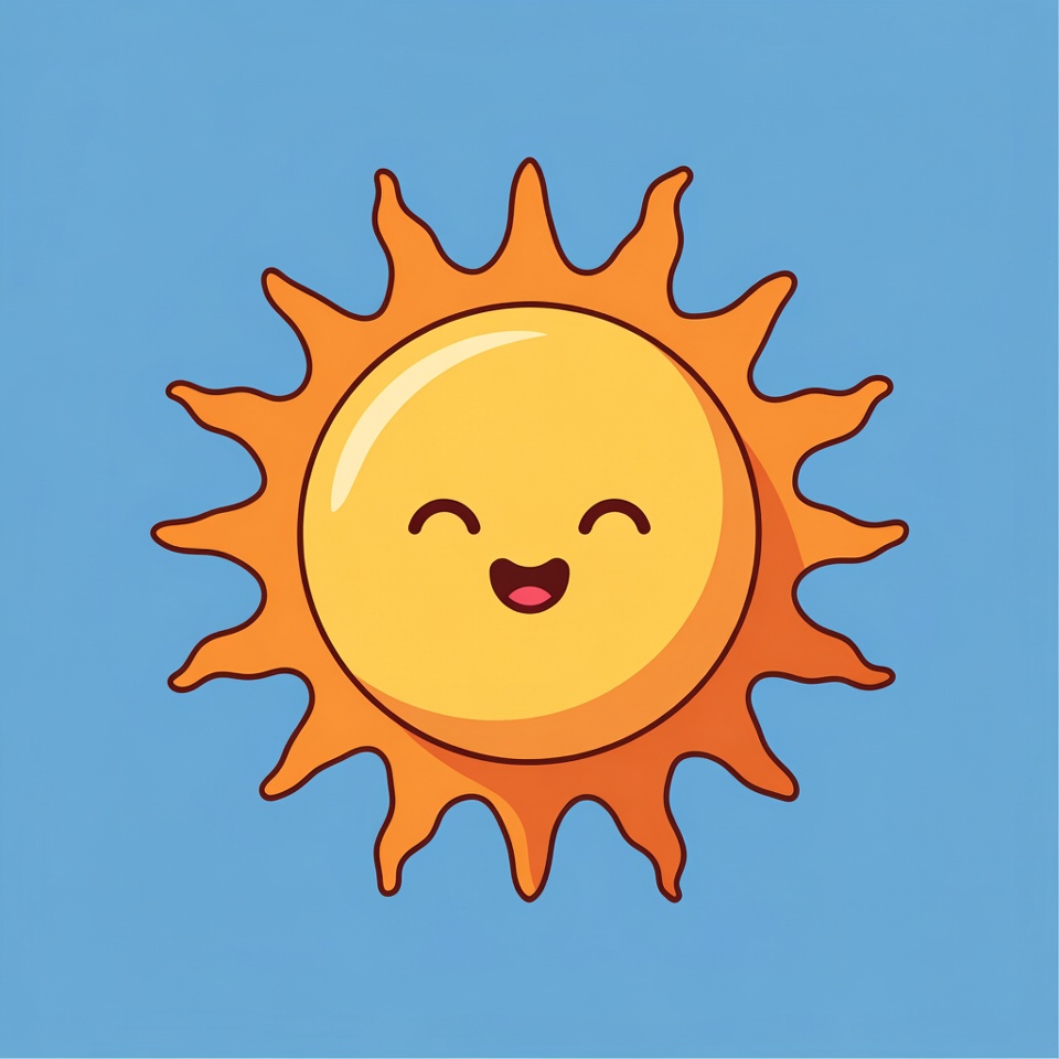 Smiling Cartoon Sun on Blue Background Smiling Cartoon Sun on Blue Background
