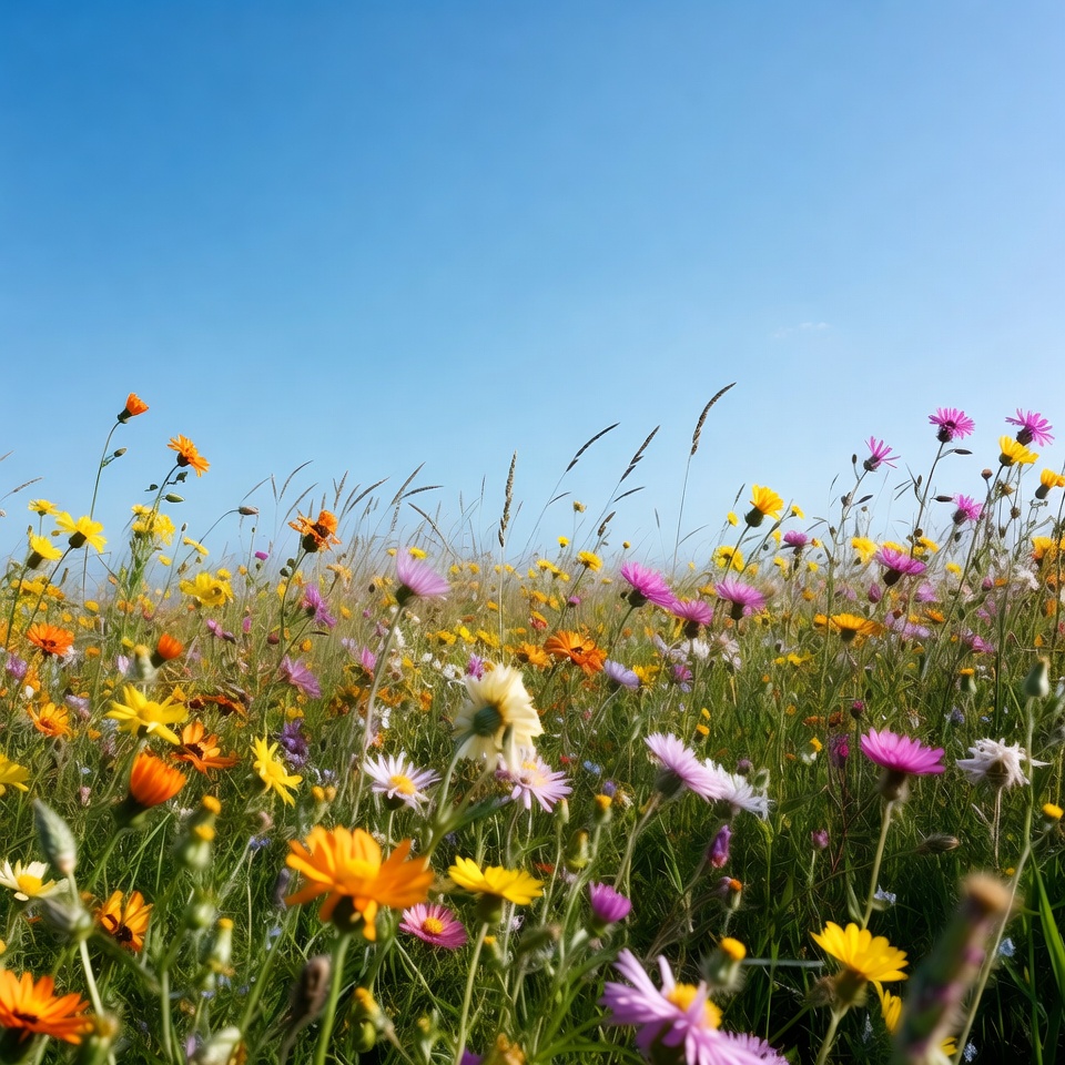 Colorful wildflower meadow under blue sky Colorful wildflower meadow under blue sky