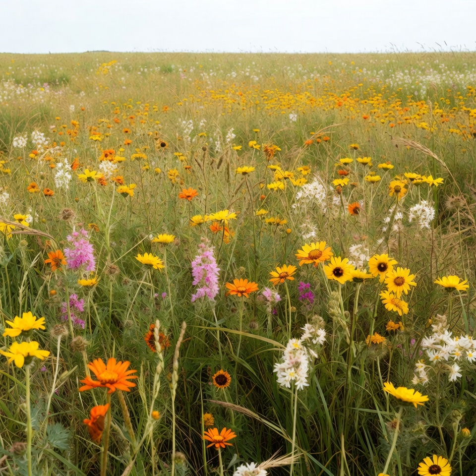 Vibrant wildflower meadow in field Vibrant wildflower meadow in field