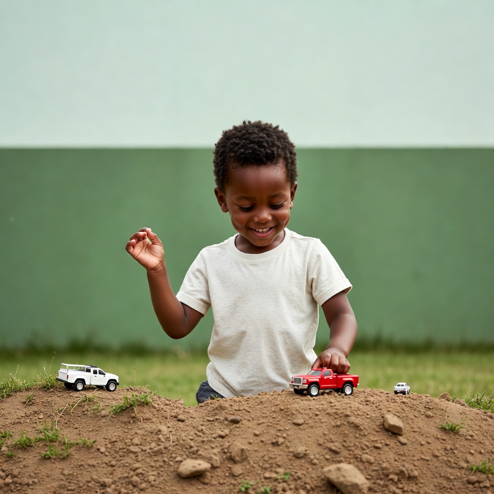 Black toddler playing with toy cars Black toddler playing with toy cars
