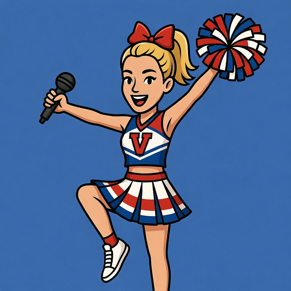 Blonde cheerleader holding microphone Blonde cheerleader holding microphone