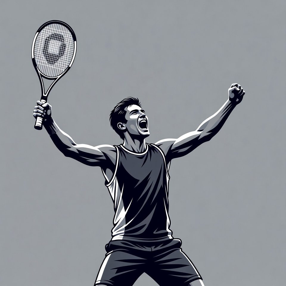 Man celebrating tennis victory Man celebrating tennis victory